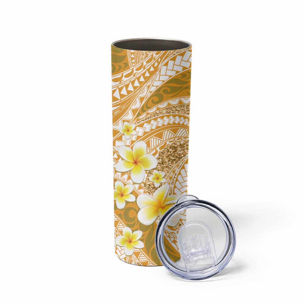 Plumeria Polynesian Gold Glitter Pattern Skinny Tumbler LT01 - Polynesian Pride