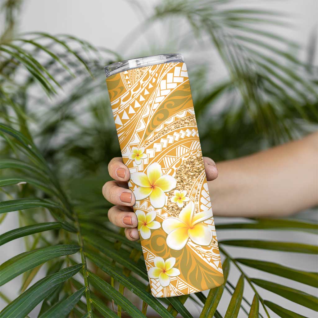 Plumeria Polynesian Gold Glitter Pattern Skinny Tumbler LT01 - Polynesian Pride
