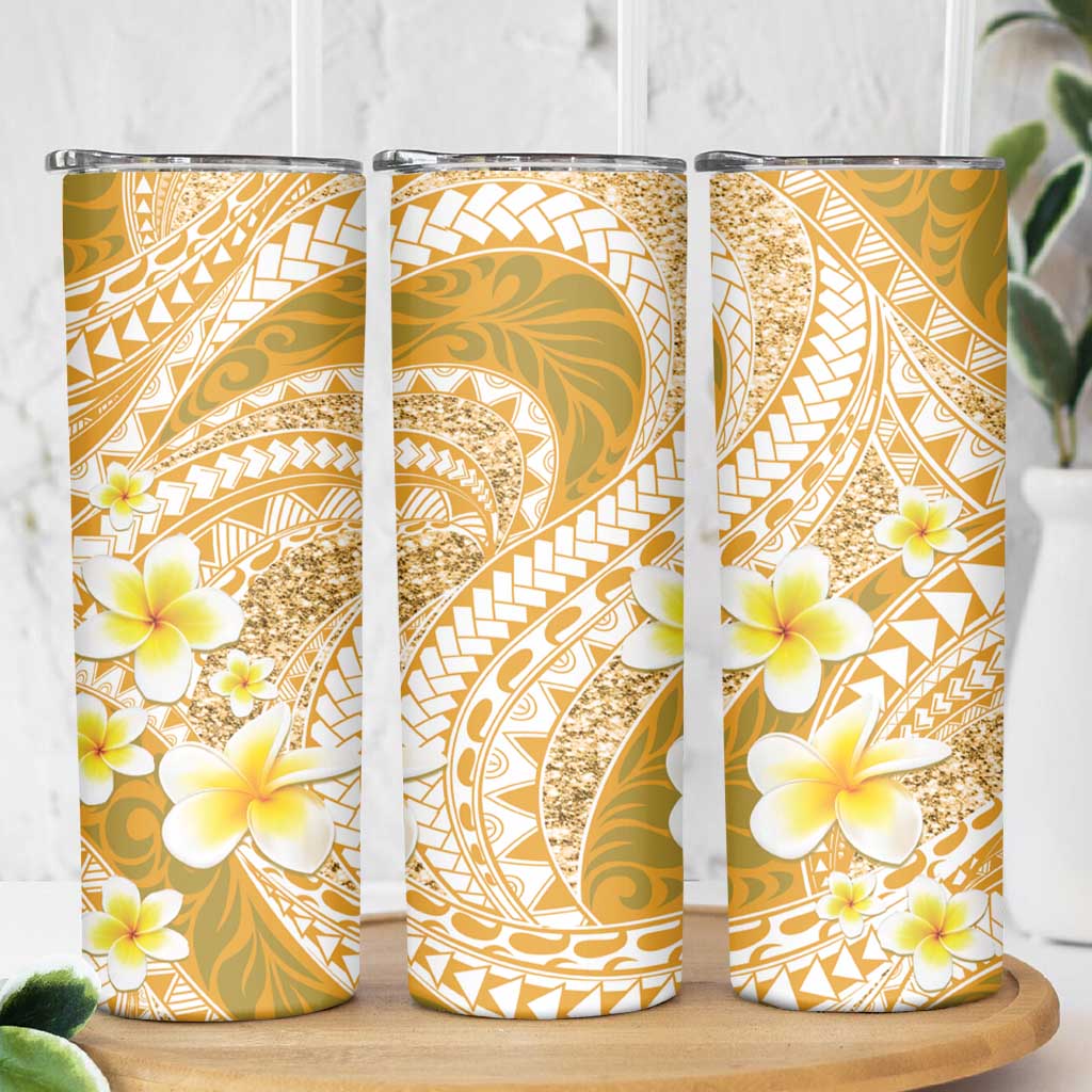 Plumeria Polynesian Gold Glitter Pattern Skinny Tumbler LT01 - Polynesian Pride
