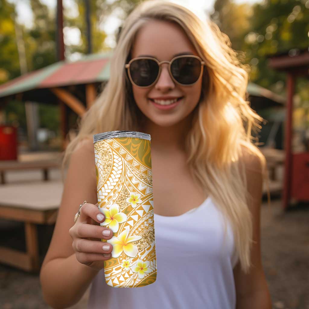 Plumeria Polynesian Gold Glitter Pattern Skinny Tumbler LT01 - Polynesian Pride