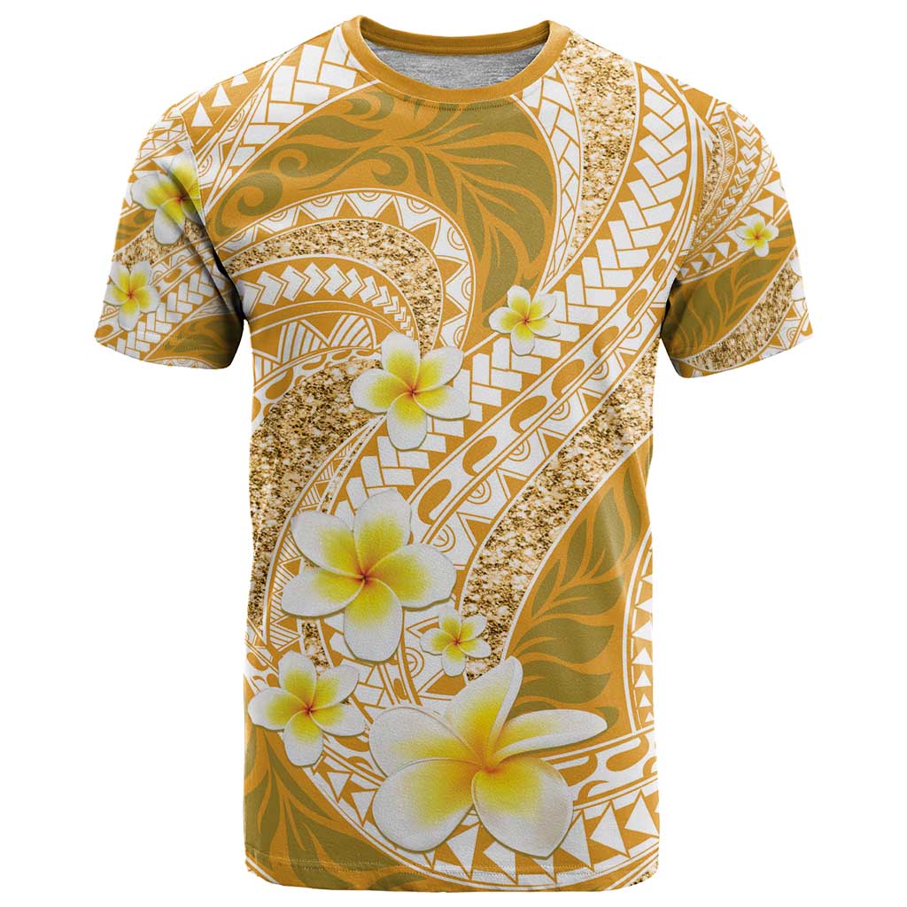Plumeria Polynesian Gold Glitter Pattern T Shirt LT01 Gold - Polynesian Pride
