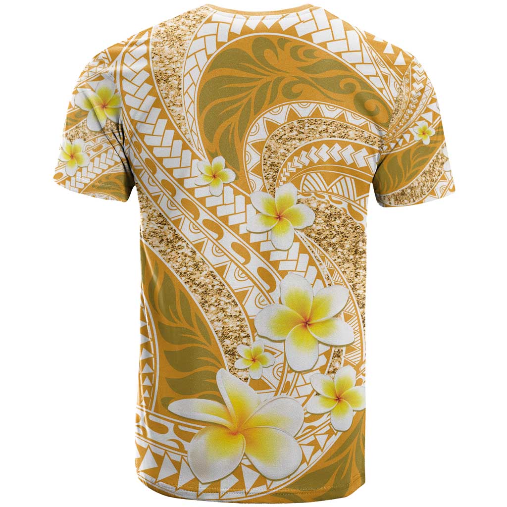 Plumeria Polynesian Gold Glitter Pattern T Shirt LT01 - Polynesian Pride