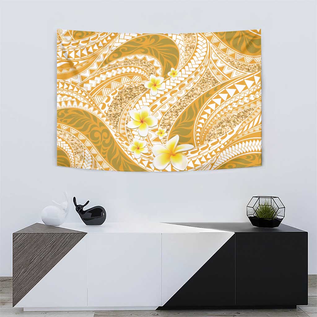 Plumeria Polynesian Gold Glitter Pattern Tapestry