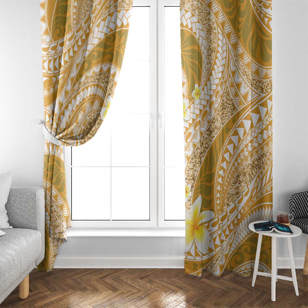 Plumeria Polynesian Gold Glitter Pattern Window Curtain