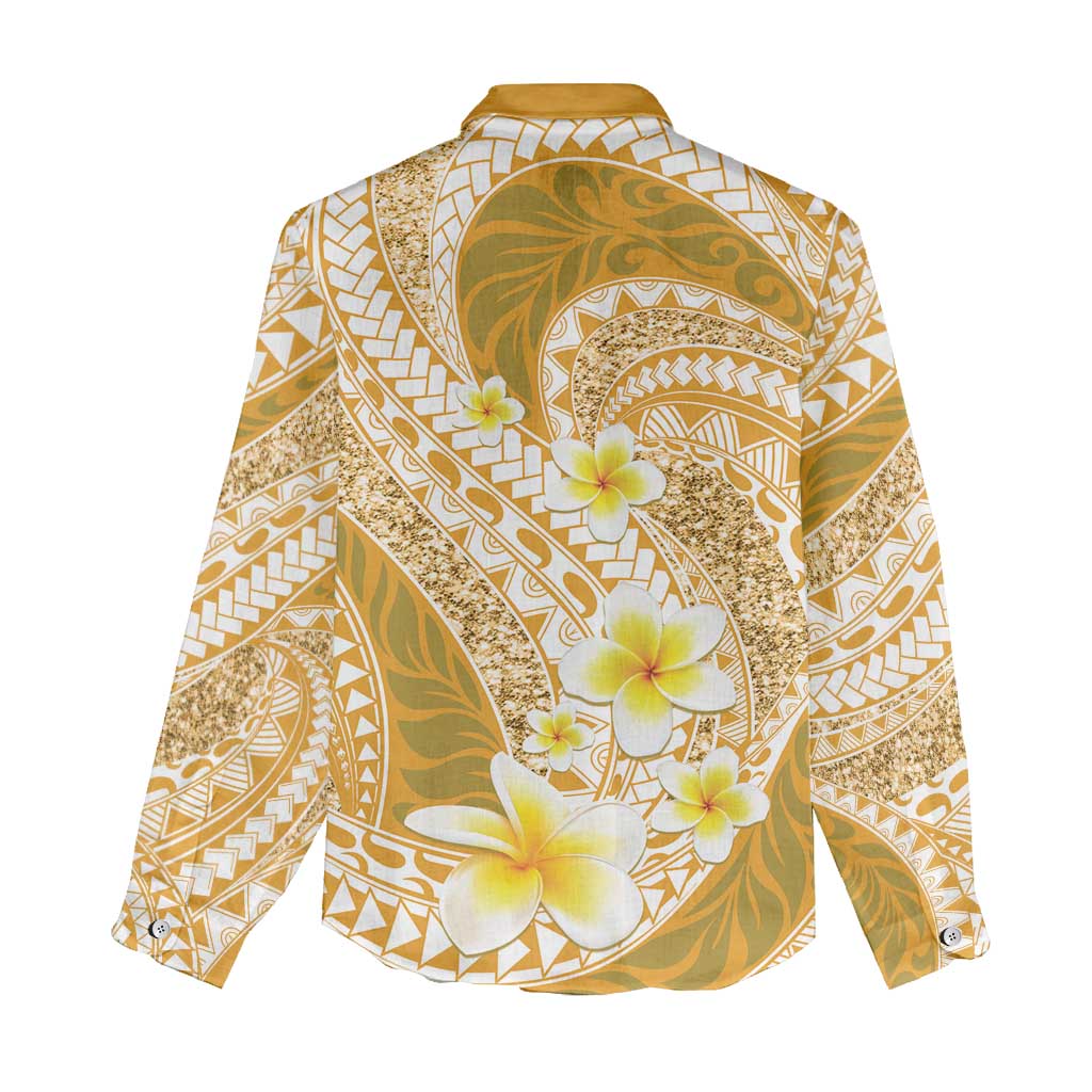 Plumeria Polynesian Gold Glitter Pattern Women Casual Shirt LT01 - Polynesian Pride