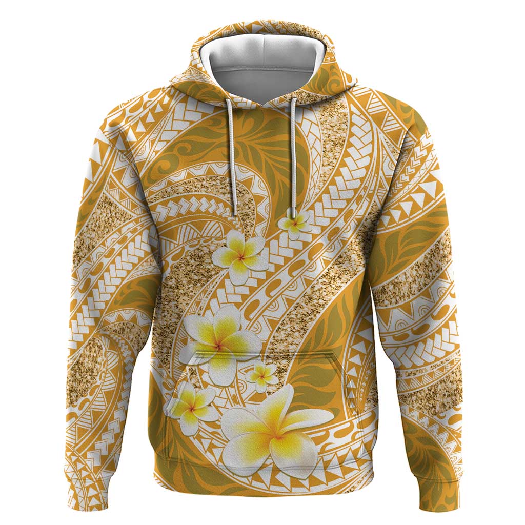 Plumeria Polynesian Gold Glitter Pattern Zip Hoodie
