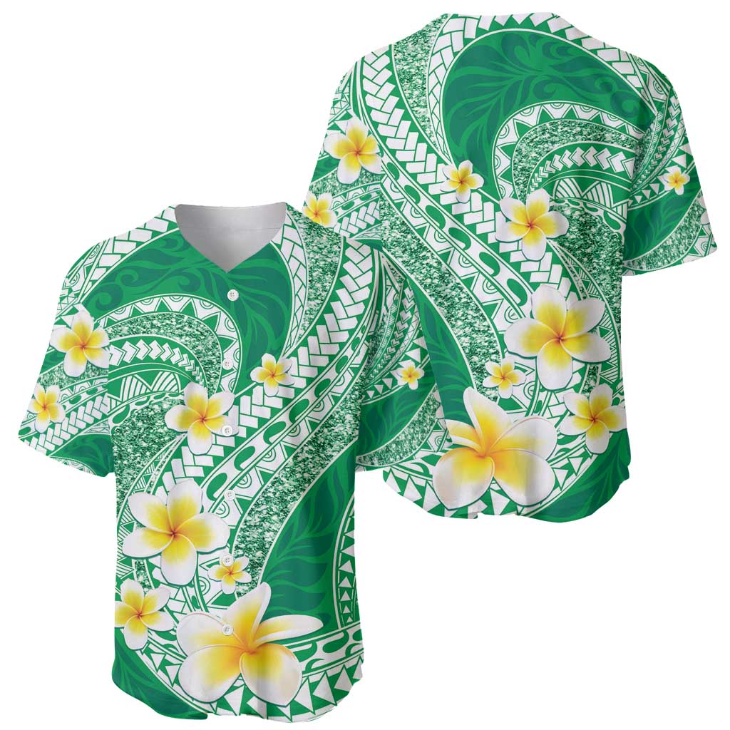 Plumeria Polynesian Green Glitter Pattern Baseball Jersey LT01 - Polynesian Pride