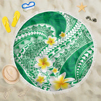 Plumeria Polynesian Green Glitter Pattern Beach Blanket