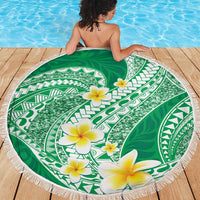 Plumeria Polynesian Green Glitter Pattern Beach Blanket