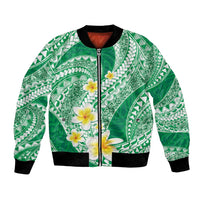 Plumeria Polynesian Green Glitter Pattern Bomber Jacket