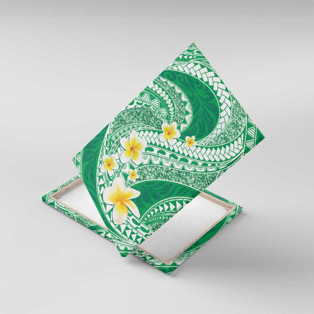 Plumeria Polynesian Green Glitter Pattern Canvas Wall Art