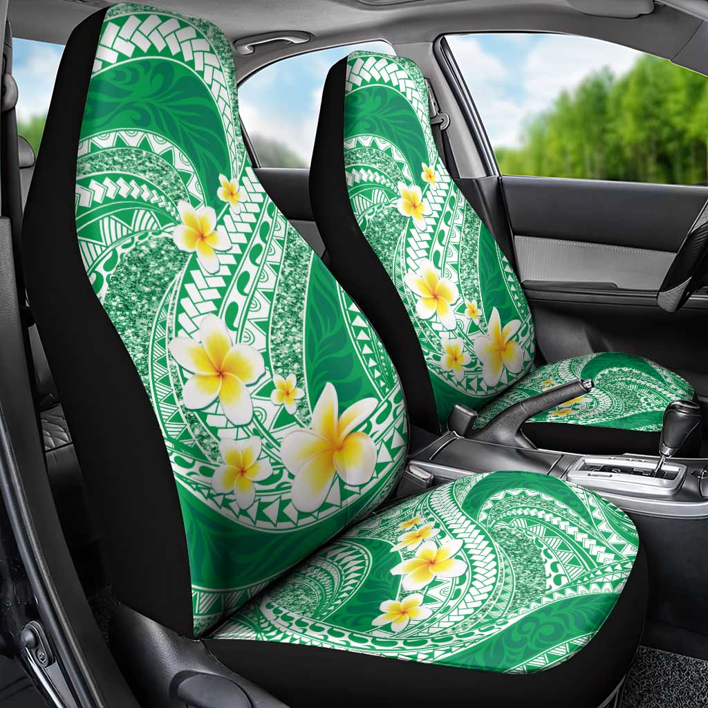 Plumeria Polynesian Green Glitter Pattern Car Seat Cover