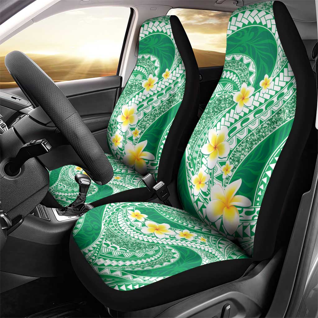 Plumeria Polynesian Green Glitter Pattern Car Seat Cover