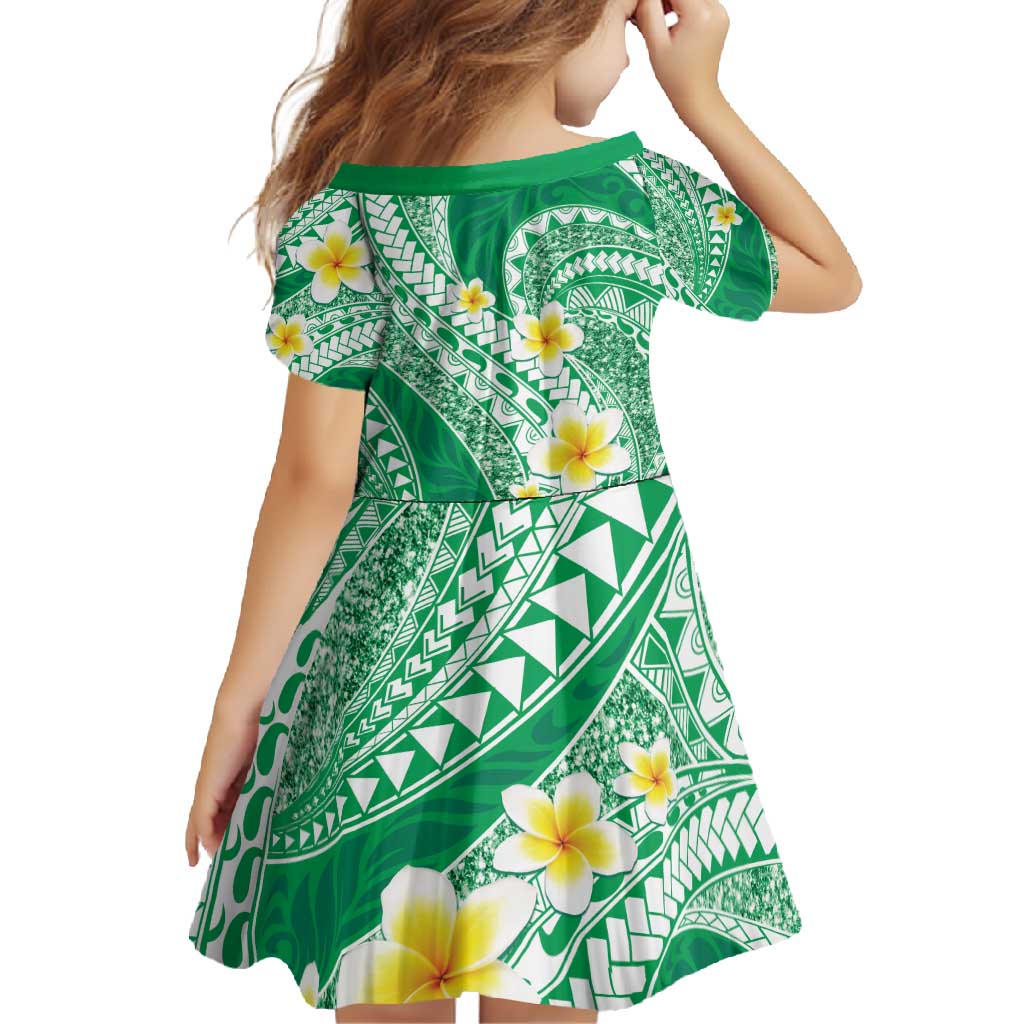 Plumeria Polynesian Green Glitter Pattern Family Matching Mermaid Dress and Hawaiian Shirt LT01 - Polynesian Pride