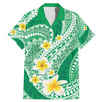 Plumeria Polynesian Green Glitter Pattern Family Matching Mermaid Dress and Hawaiian Shirt LT01 Dad's Shirt - Short Sleeve Green - Polynesian Pride