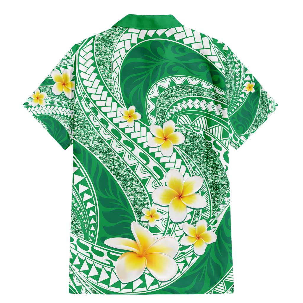 Plumeria Polynesian Green Glitter Pattern Family Matching Mermaid Dress and Hawaiian Shirt LT01 - Polynesian Pride