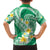 Plumeria Polynesian Green Glitter Pattern Family Matching Off The Shoulder Long Sleeve Dress and Hawaiian Shirt