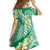 Plumeria Polynesian Green Glitter Pattern Family Matching Off The Shoulder Long Sleeve Dress and Hawaiian Shirt
