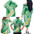 Plumeria Polynesian Green Glitter Pattern Family Matching Off The Shoulder Long Sleeve Dress and Hawaiian Shirt