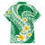 Plumeria Polynesian Green Glitter Pattern Family Matching Off The Shoulder Long Sleeve Dress and Hawaiian Shirt