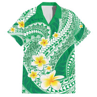 Plumeria Polynesian Green Glitter Pattern Family Matching Off Shoulder Maxi Dress and Hawaiian Shirt LT01 Dad's Shirt - Short Sleeve Green - Polynesian Pride