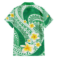 Plumeria Polynesian Green Glitter Pattern Family Matching Off Shoulder Maxi Dress and Hawaiian Shirt LT01 - Polynesian Pride