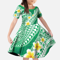Plumeria Polynesian Green Glitter Pattern Family Matching Puletasi and Hawaiian Shirt