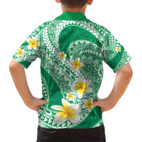 Plumeria Polynesian Green Glitter Pattern Family Matching Short Sleeve Bodycon Dress and Hawaiian Shirt LT01 - Polynesian Pride