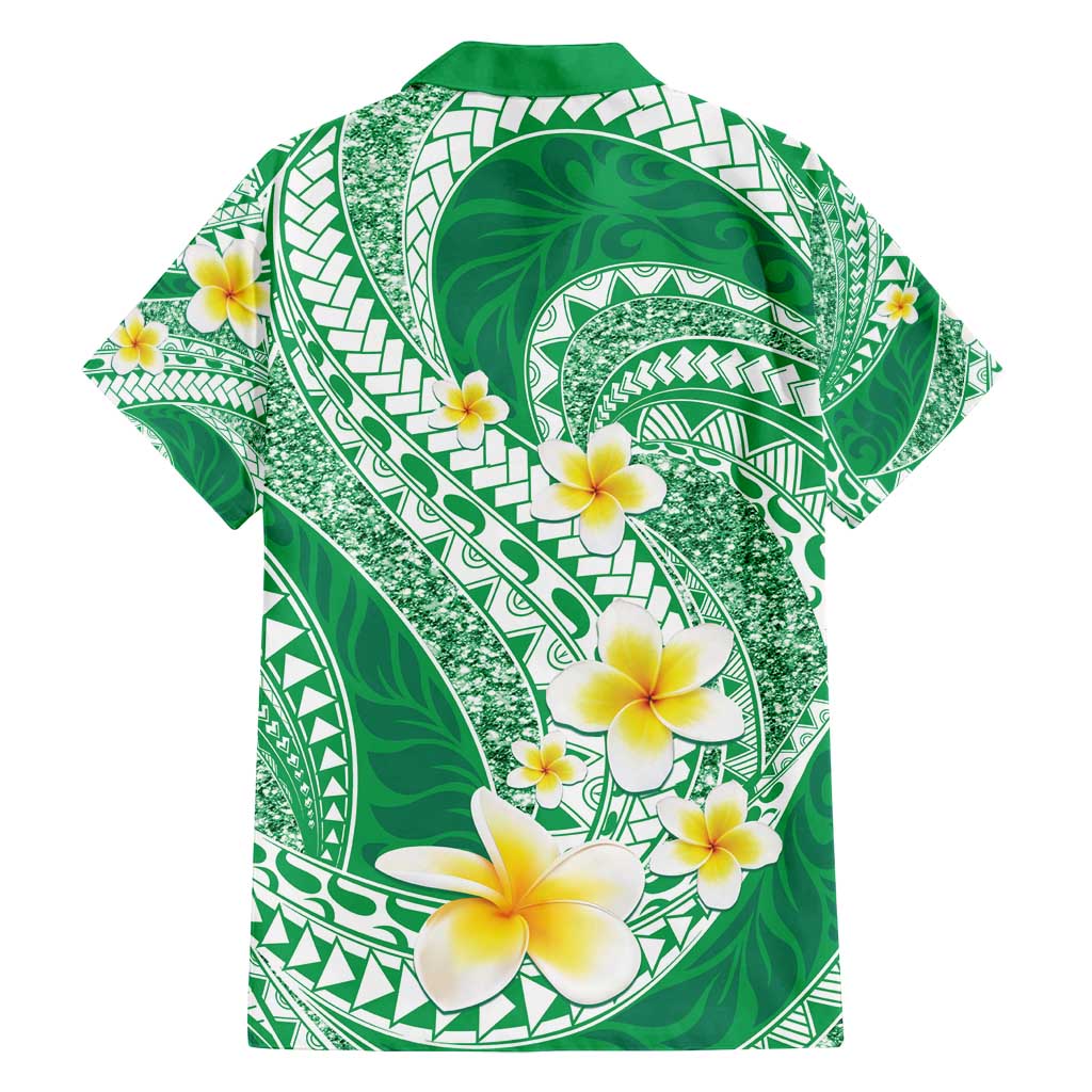 Plumeria Polynesian Green Glitter Pattern Family Matching Tank Maxi Dress and Hawaiian Shirt LT01 - Polynesian Pride