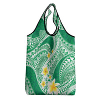 Plumeria Polynesian Green Glitter Pattern Grocery Bag