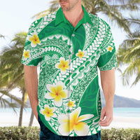 Plumeria Polynesian Green Glitter Pattern Hawaiian Shirt