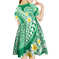 Plumeria Polynesian Green Glitter Pattern Kid Short Sleeve Dress