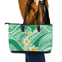 Plumeria Polynesian Green Glitter Pattern Leather Tote Bag LT01 - Polynesian Pride