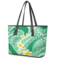 Plumeria Polynesian Green Glitter Pattern Leather Tote Bag LT01 - Polynesian Pride