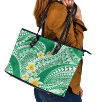 Plumeria Polynesian Green Glitter Pattern Leather Tote Bag LT01 - Polynesian Pride
