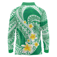 Plumeria Polynesian Green Glitter Pattern Long Sleeve Polo Shirt LT01 - Polynesian Pride