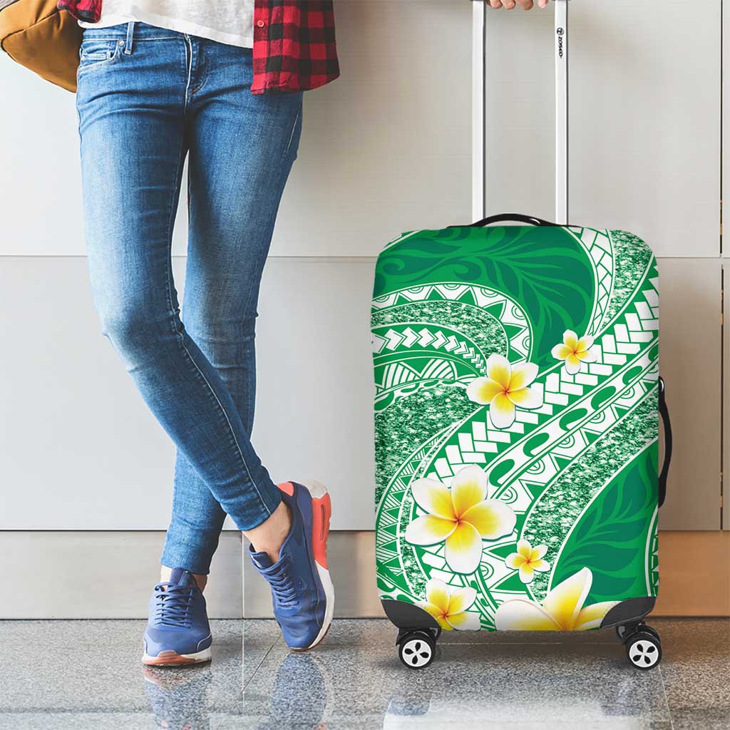 Plumeria Polynesian Green Glitter Pattern Luggage Cover