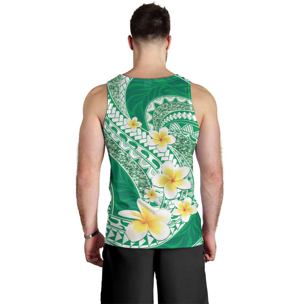Plumeria Polynesian Green Glitter Pattern Men Tank Top
