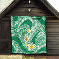 Plumeria Polynesian Green Glitter Pattern Quilt
