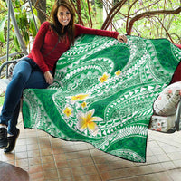 Plumeria Polynesian Green Glitter Pattern Quilt