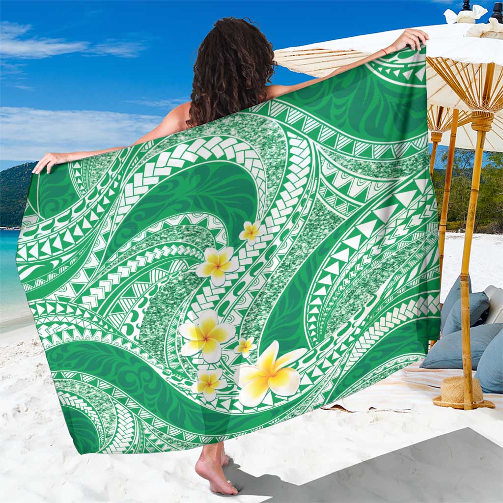 Plumeria Polynesian Green Glitter Pattern Sarong