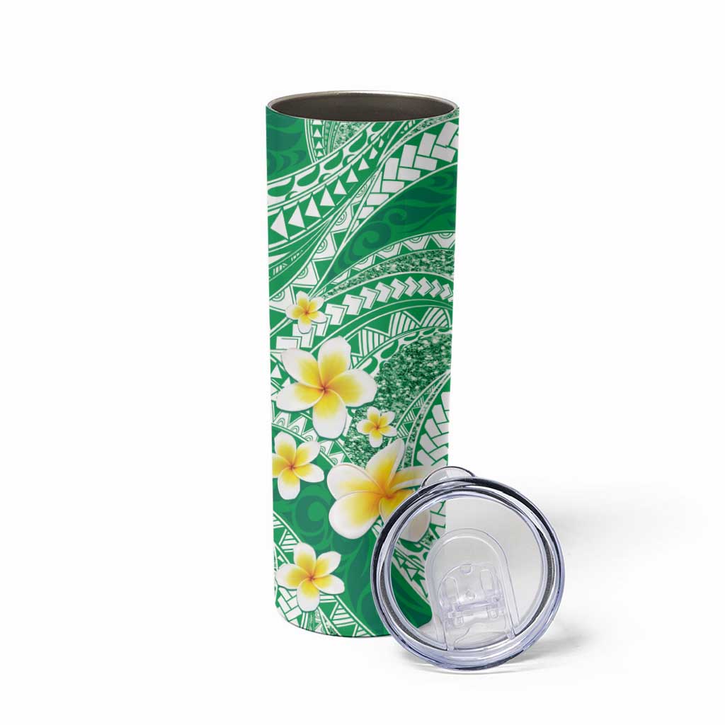 Plumeria Polynesian Green Glitter Pattern Skinny Tumbler LT01 - Polynesian Pride