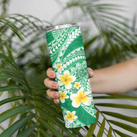 Plumeria Polynesian Green Glitter Pattern Skinny Tumbler LT01 - Polynesian Pride