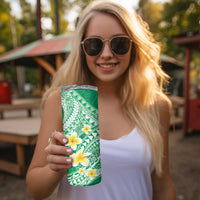 Plumeria Polynesian Green Glitter Pattern Skinny Tumbler LT01 - Polynesian Pride