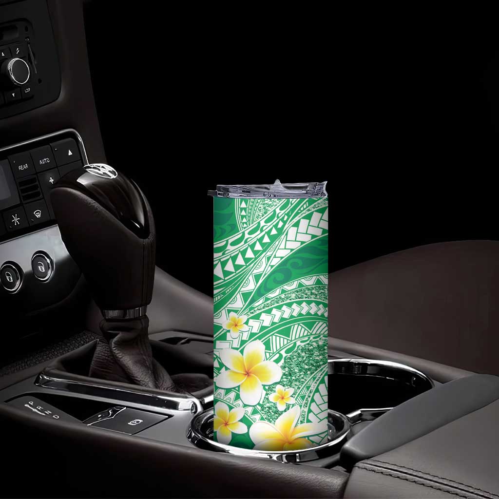 Plumeria Polynesian Green Glitter Pattern Skinny Tumbler LT01 - Polynesian Pride