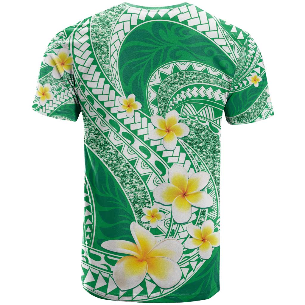 Plumeria Polynesian Green Glitter Pattern T Shirt LT01 - Polynesian Pride