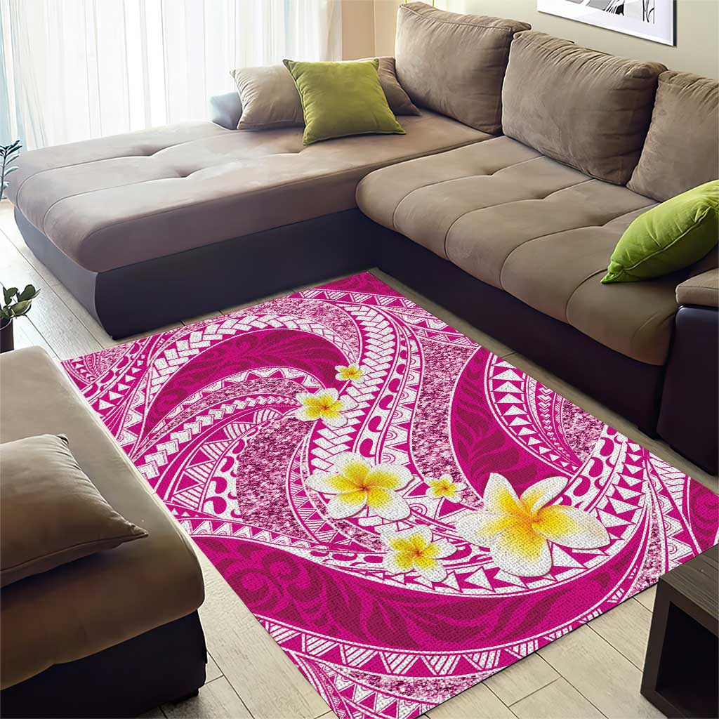 Plumeria Polynesian Pink Glitter Pattern Area Rug