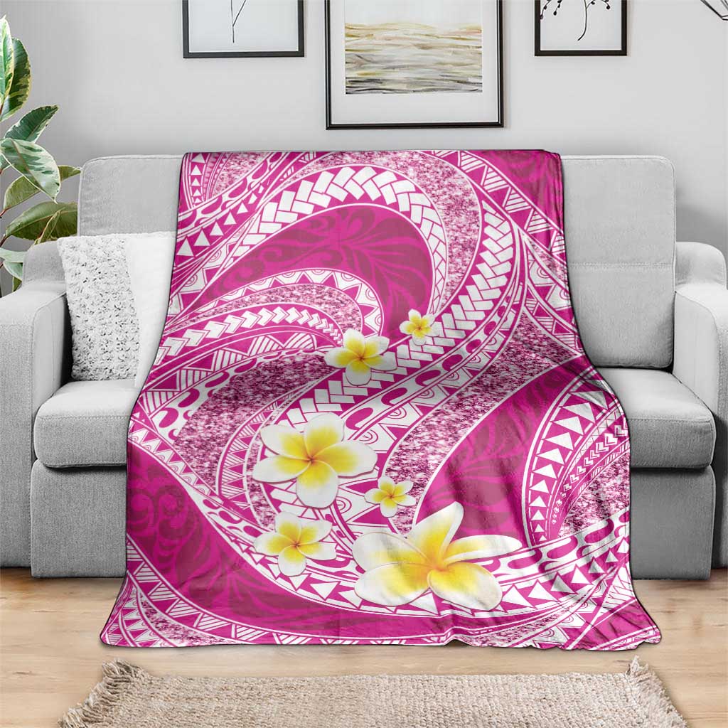 Plumeria Polynesian Pink Glitter Pattern Blanket