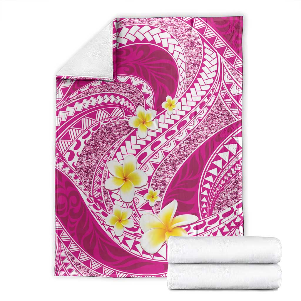 Plumeria Polynesian Pink Glitter Pattern Blanket