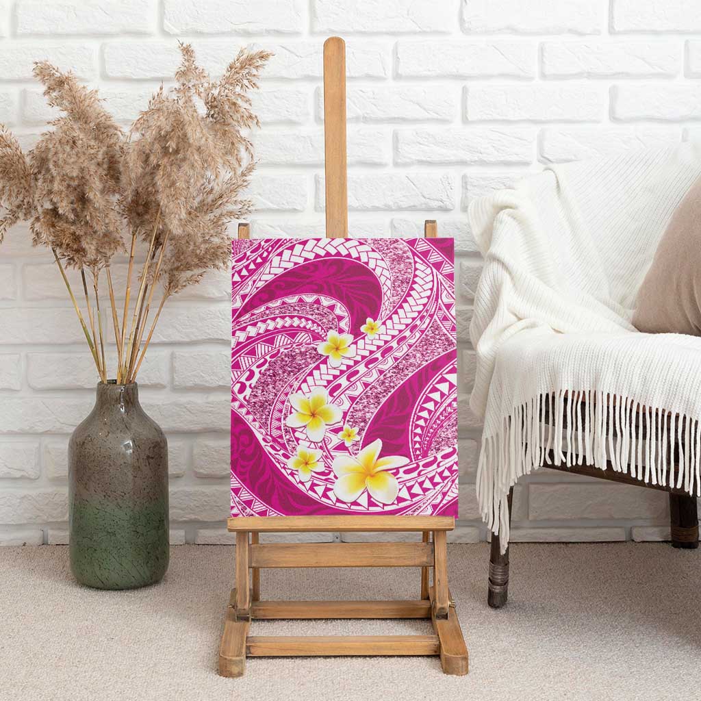 Plumeria Polynesian Pink Glitter Pattern Canvas Wall Art